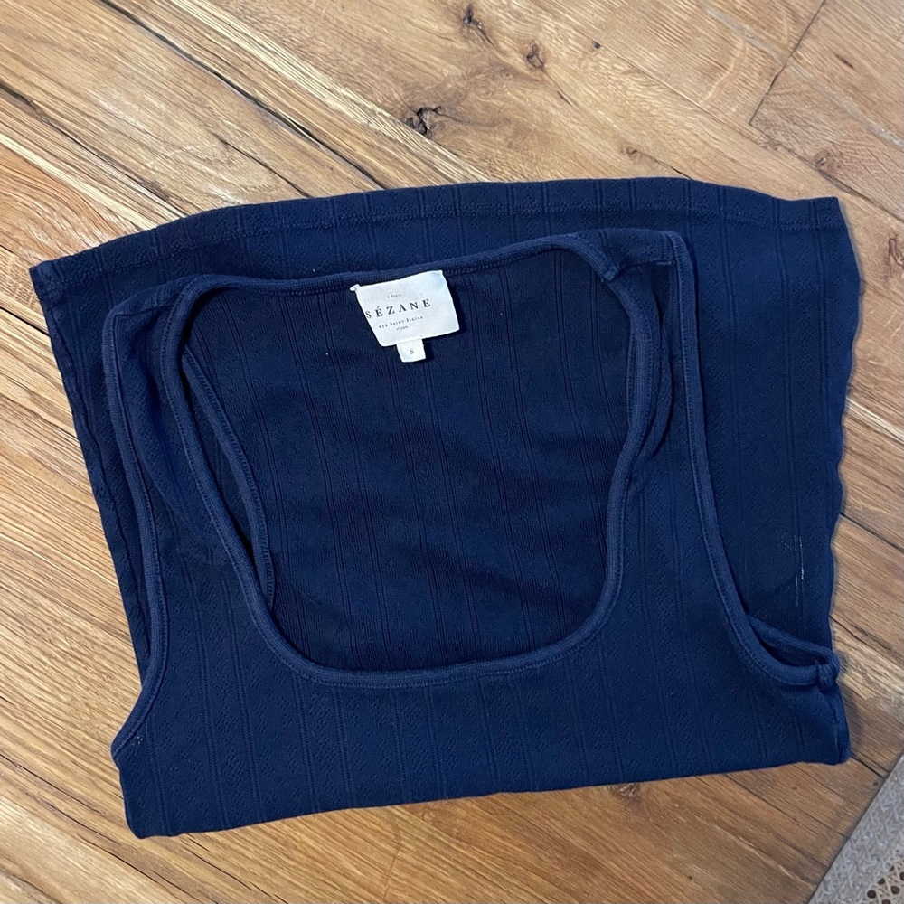 Sézane Juan top navy pointelle size S - Picture 4 of 9